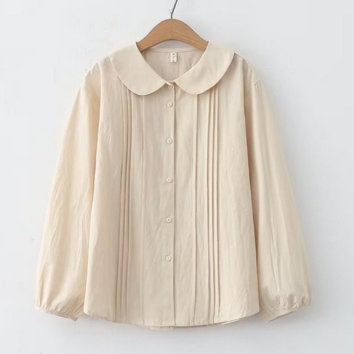 아이엠몽 여성 라운드 카라 핀턱 셔츠 블라우스