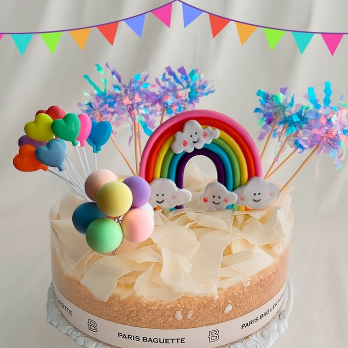 아이스타 중.대형 생일케이크장식 무지개토퍼 사진촬영소품 파티용품, 1세트, 파스텔4종토퍼