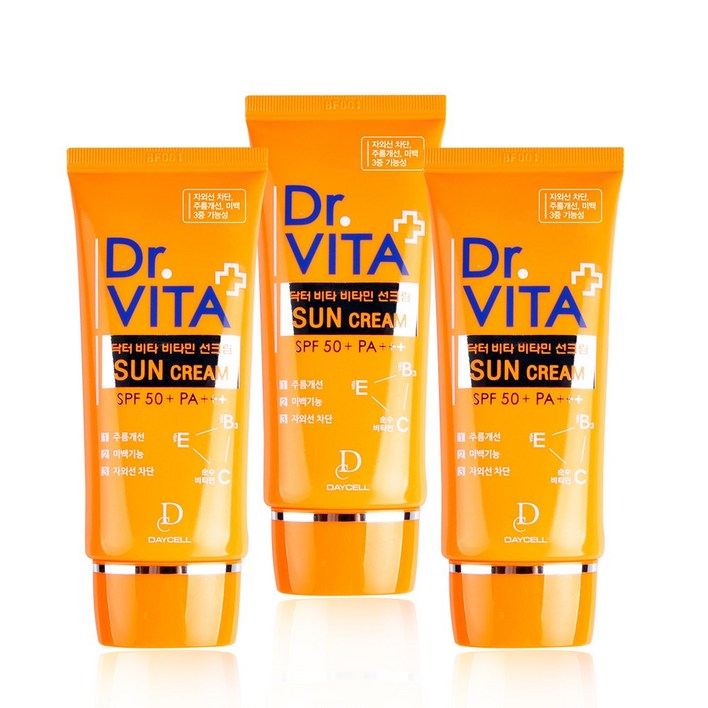 닥터비타 미백 주름개선 자외선 차단 3중 기능성 비타민 선크림 SPF50  PA, 50g, 3개