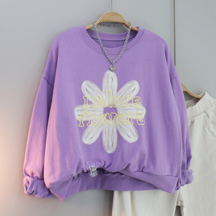 달콩 여성 봄신상 발포데이지크롭맨투맨