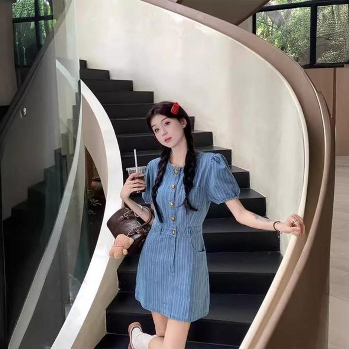 바캉스 썸머 여성 데일리룩 햅번 송혜교 슬림 편한 차르르 허리스트링 주름 벨트 7부 반팔원피스 N12