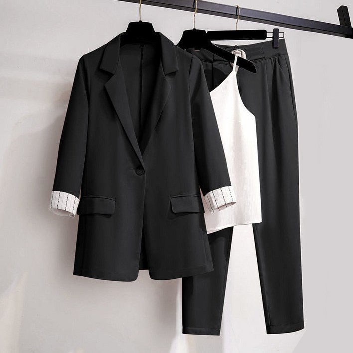 중녕여성의류 정장 스리피스 오피스룩 정장세트 여성자켓+나시+배기팬츠 빅사이즈 출근룩