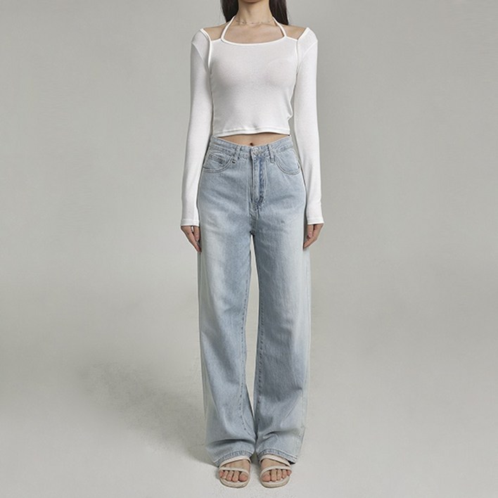 여성용 핏초이스진 6탄 초경량 썸머 와이드핏 데님 팬츠