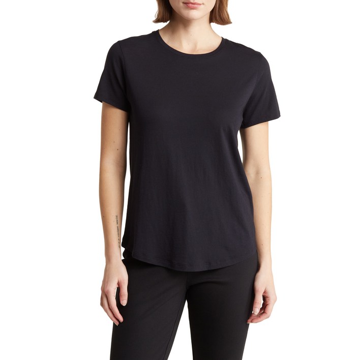 빈스 반팔 셔츠테일 크루넥 티셔츠 코스탈 블루 여성