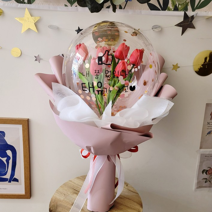 튤립 꽃풍선 (5color) 졸업 생일 기념일, 레드튤립+쇼핑백