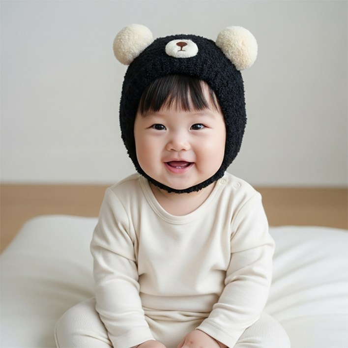 몽실이 뽀글베어 방울 니트보넷 유아 아동용 아기 겨울 귀달이 비니