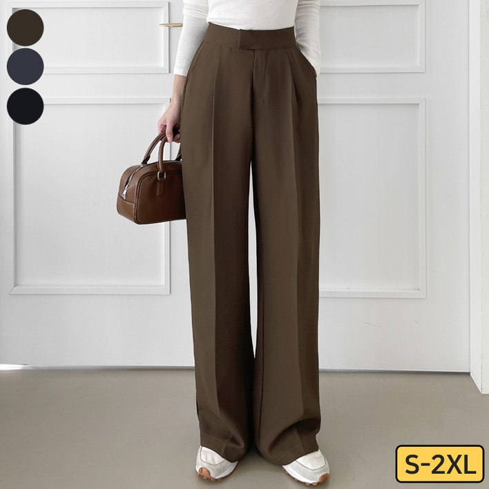 여리진 여성용 핀턱 와이드 일자 슬랙스 키작녀 팬츠 촤르르 바지 빅사이즈까지 S~2XL