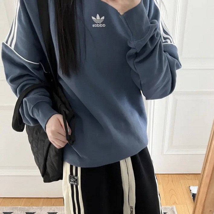 아디다스 오리지널 리카이브 크루넥 스웻셔츠 맨투맨 블루 HK7345