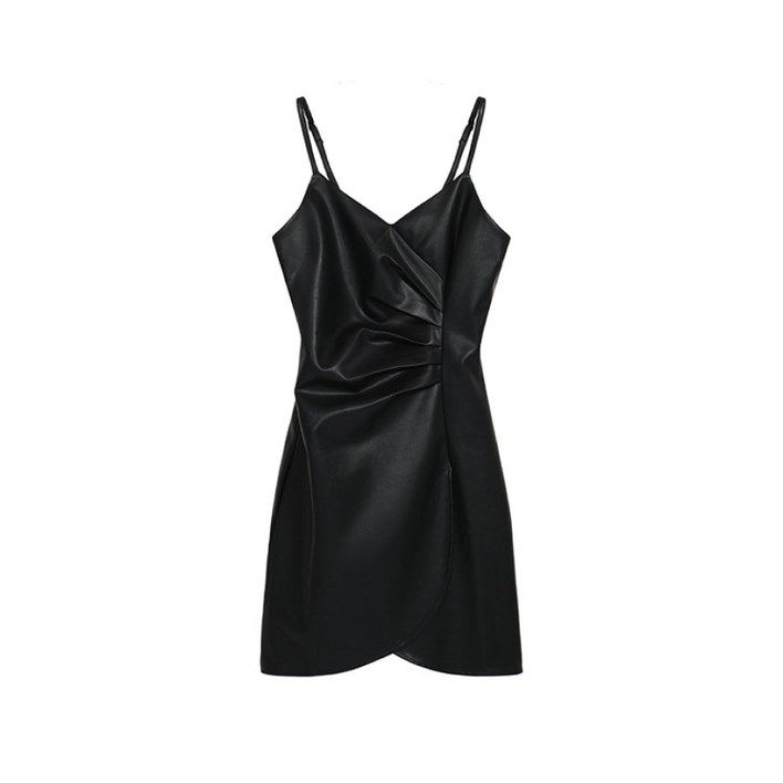 봄 여름 레더 트임 슬림  브이넥 뷔스티에 원피스