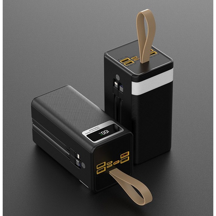 CCAGU대용량 보조배터리 60000mAh 고속충전PD 22.5W 2개 충전선 내장 캠핑용 차박용 여행용 멀티단자, 블랙