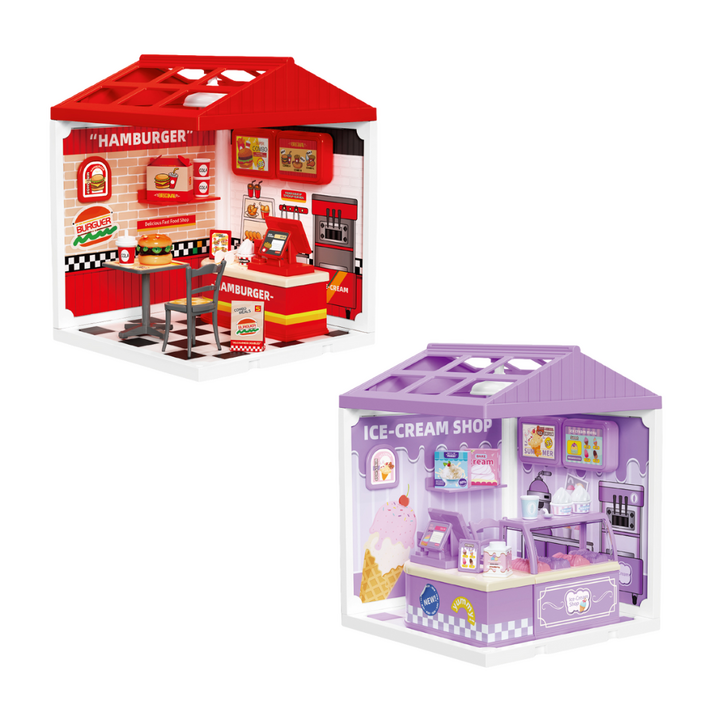 DIY 미니어쳐 하우스 세트 푸드코트 더블팩 햄버거 아이스크림 귀엽고 작은 나만의 세상 만들기