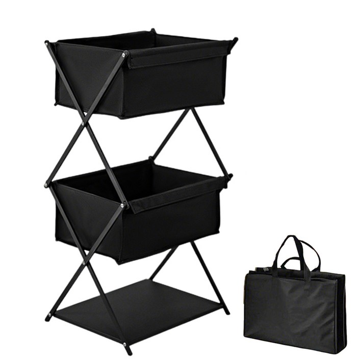 MOOZ 캠핑선반 정리대 바구니형 다용도선반 접이식 수납선반, 1개, 3단, 블랙
