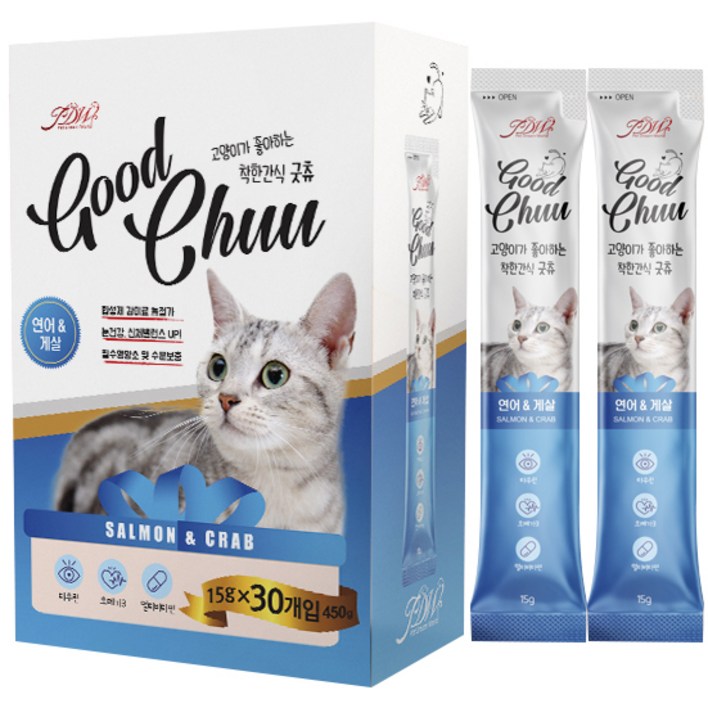 굿츄 고양이 짜먹는 고양이 간식, 30개입, 15g, 연어게살