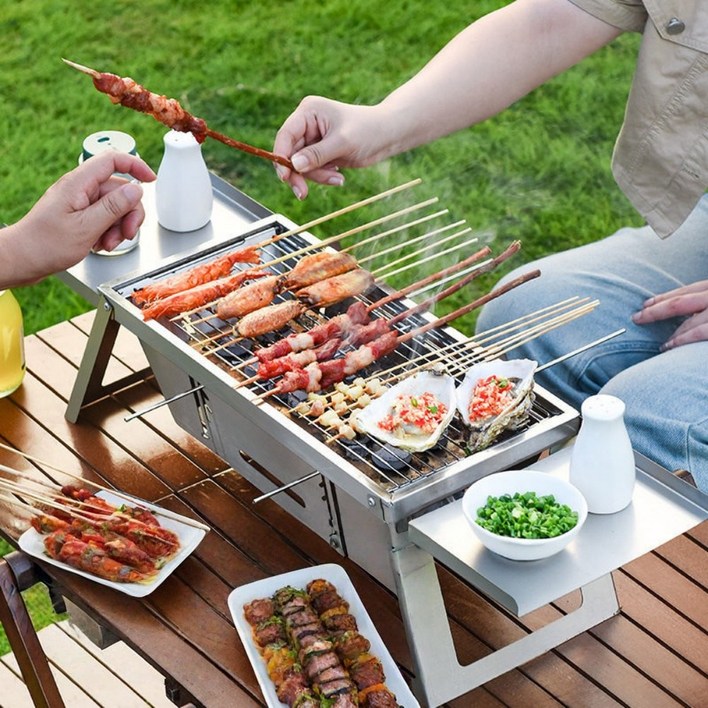 하이스 캠핑 차박 야외 스테인리스 접이식 양꼬치 그릴 화로대, 1개