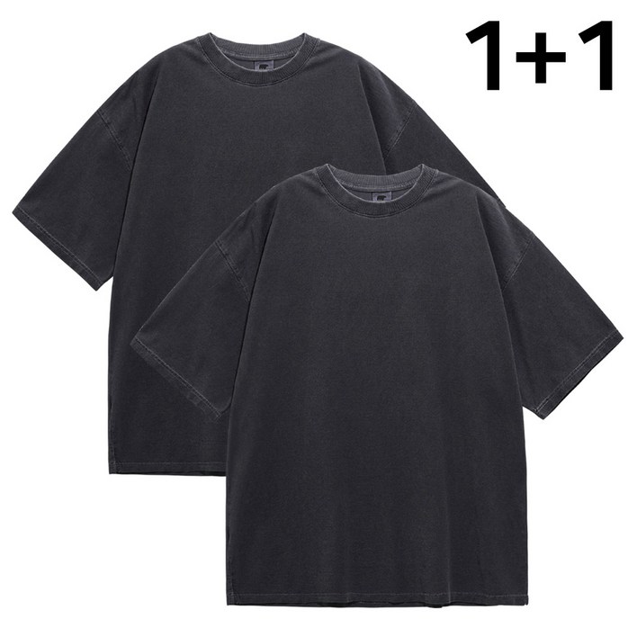 문컬렉션 [패키지 2pack] 시그니처 피그먼트 오버핏 반팔티 남녀공용 빅사이즈 1+1 반팔 티셔츠