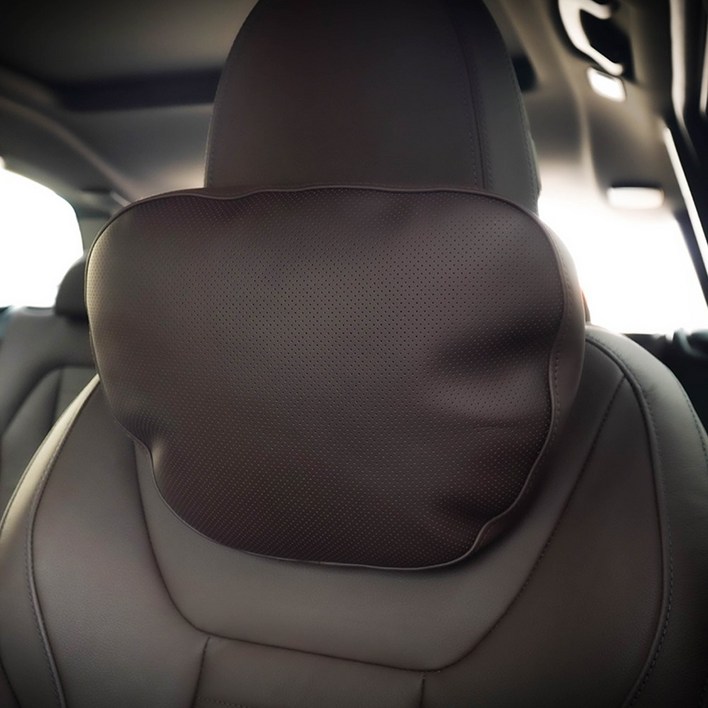 나파 가죽 자동차 목 쿠션 SORONA BMW 벤츠 볼보 차량용, 1개, 모카브라운