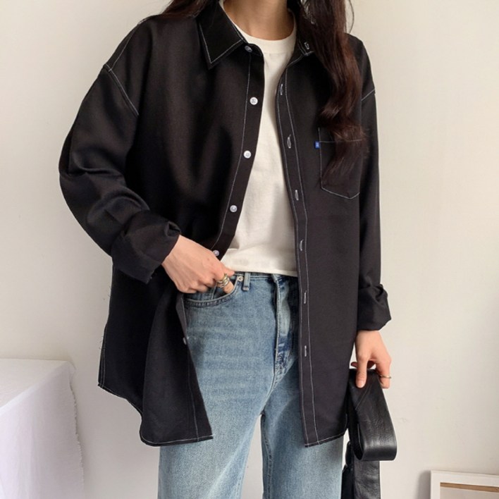 포디룩 남녀공용9color 박스 오버핏 포켓 스티치 셔츠 남방