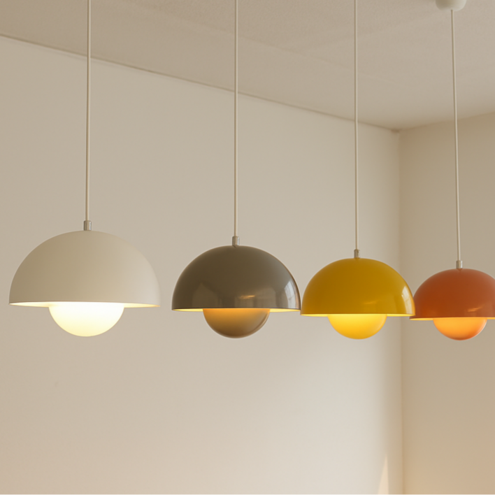 선셋 라이팅 팬던트 식탁 조명 등 전등 갓 인테리어, 머쉬룸 핑크 전구색