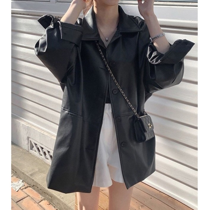 여성용 아우터 자켓 스타일리쉬 빅사이즈 오버핏 하프롱 레더자켓 데일리룩 루즈핏