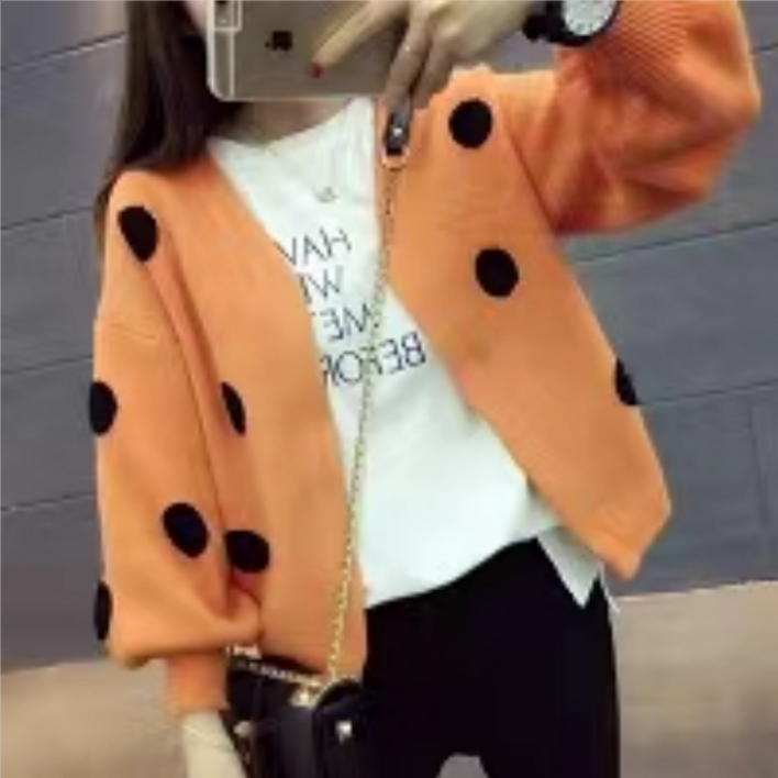 YUEWAN 러블리 퍼프 왕 도트 카디건 니트