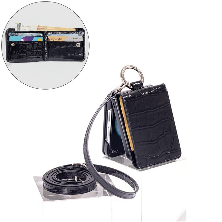 본아띠 다빈치 천연소가죽 에나멜 악어 고리 지갑형 갤럭시 Z플립5 F731N 전용 케이스