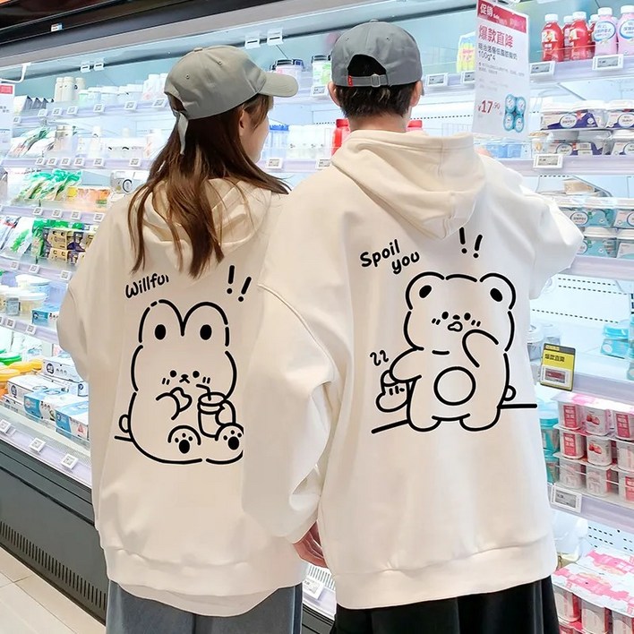 11 남녀 오버핏 곰돌이 기모 후드티 캐릭터 커플맨투맨