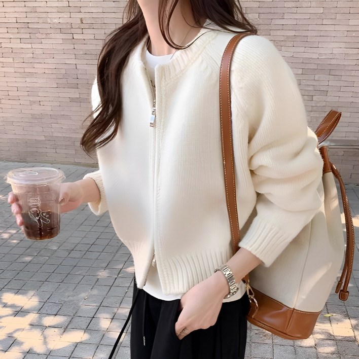 WA365 투웨이 세미크롭 더블집업 라운드넥 니트 가디건 여성 크롭 아우터