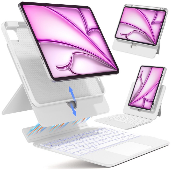 AITEWO 아이패드 매직키보드 케이스 펜슬 수납 360도회전 분리형 맥세이프 세로 가로 트랙패드 에어7654321세대 프로 1110.91312.9인치, 아이패드 11세대 11인치  10세대 10.9인치, 화이트, 1개