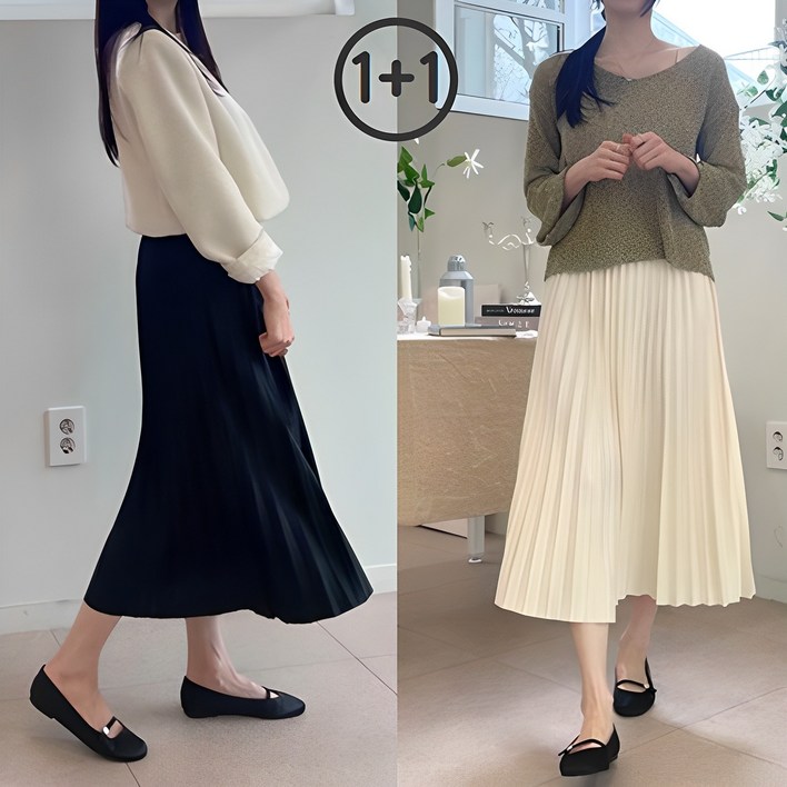 러블루 11 플리츠 A라인 밴딩 롱 스커트