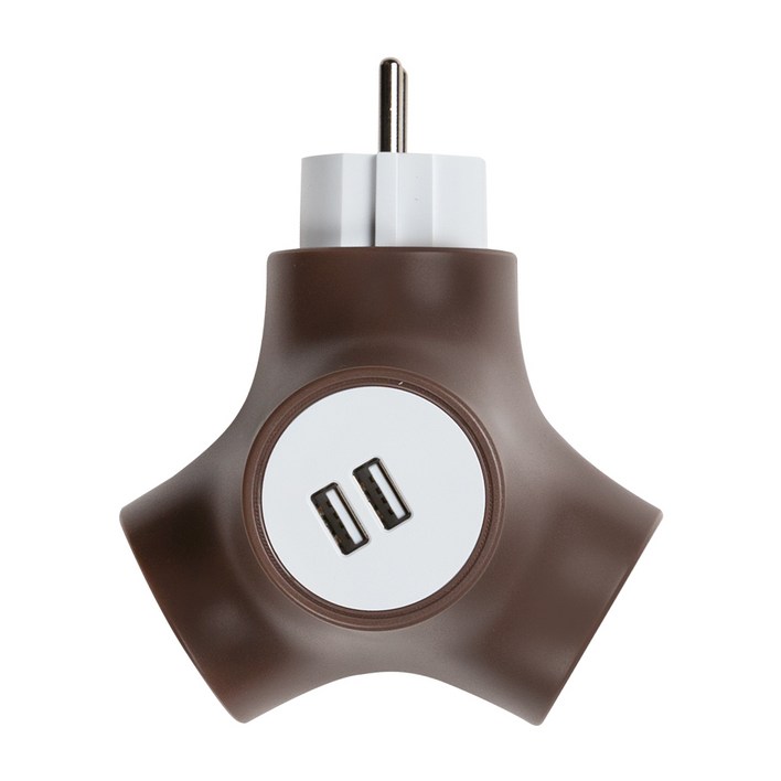 테트라포드 고용량 멀티탭 2구 USB 브라운 안전 접지 컬러 디자인 에어컨 냉장고 멀티 콘센트