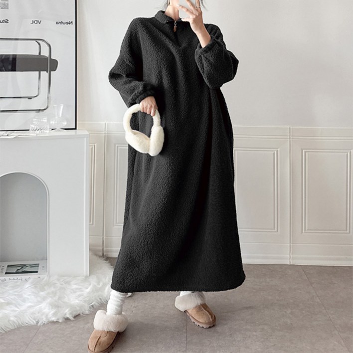 마이쏭 여성 빅사이즈 기모원피스 오버핏 임부복 네토아노락양털롱원피스