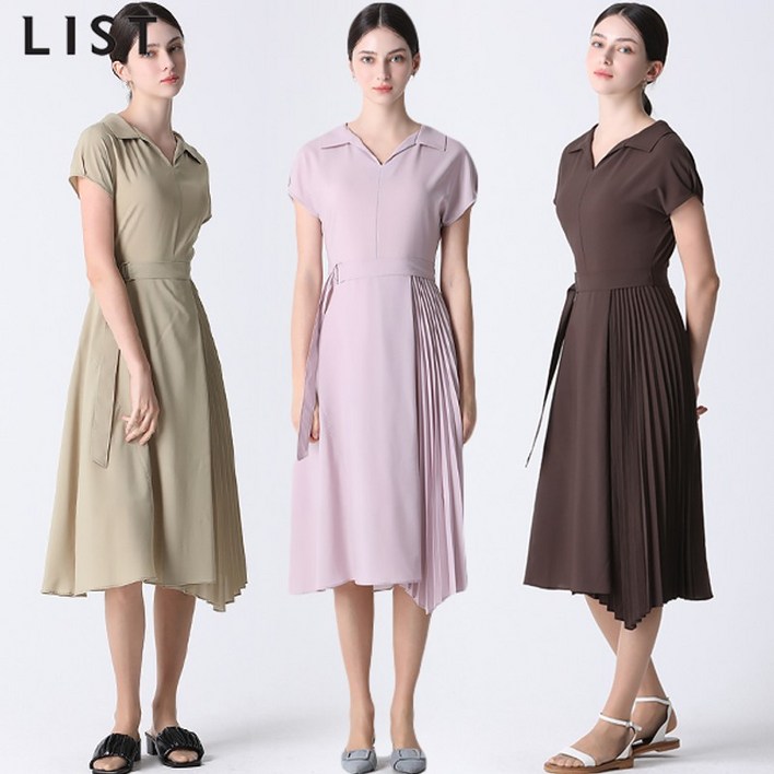 리스트 벨티드 사이드 플리츠 원피스  택가격  268000원