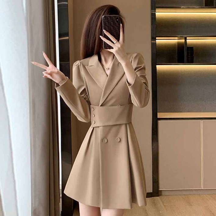 AOKADA 여성 가을 카라넥 오피스룩 하객룩 긴팔 정장 자켓 원피스