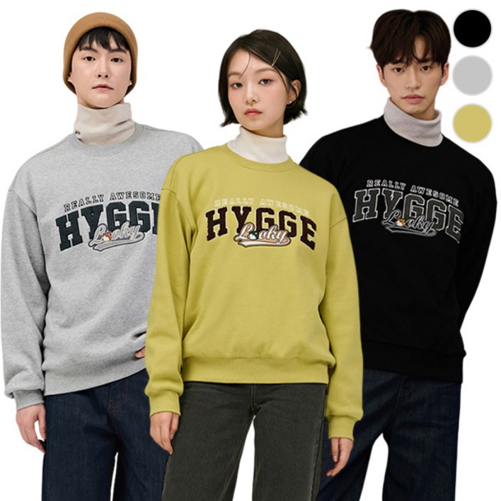 체이스컬트 본사직영공용 HYGGE 캐릭터 자수 기모 맨투맨 TSHIRT3Color