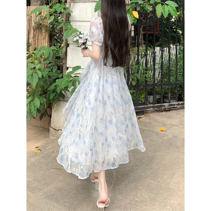 포리프 로맨틱 플로럴 하트넥 쉬폰 캉캉 청순 롱원피스