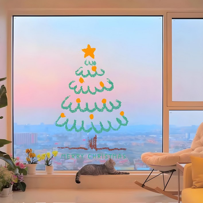 크리스마스 창문 스티커 대형 크리스마스 장식 소품 CHSDJ, K, 1개