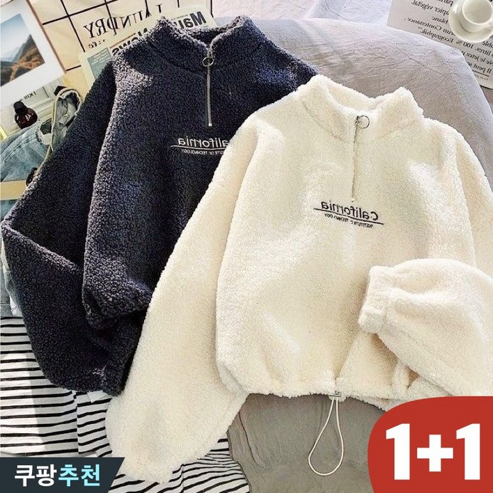 빅사이즈 11 날씬해보이는 여성 하이넥 집업 레터링 뽀글이 숏 맨투맨 겨울 루즈핏 자수 이너 무지 심플 크롭 플리스 양털 후리스 따뜻한 보온 방한 캐주얼 여자 긴팔 티셔츠 세트