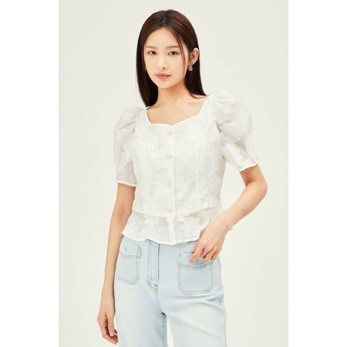 JJ지고트 JJ JIGOTT 자카드 하트넥 페플럼 블라우스 GP5A0BL531-BS 445859
