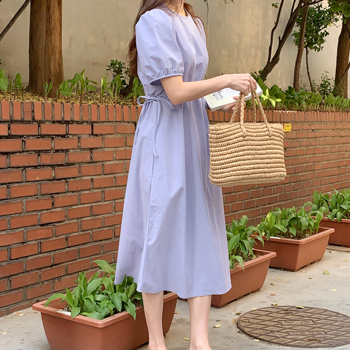 앤샵 자체제작국내생산 여성용 여름 링클 아노락 반팔 셔링 롱원피스3color