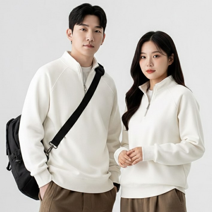 디커스텀 남녀공용 루즈핏 코튼 반집업 맨투맨 반목 폴라 빅사이즈 M5XL