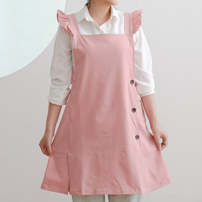 데코에버 가벼운 숄더 프릴 원피스 앞치마 옆주머니형