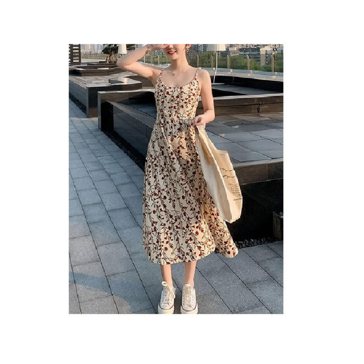 Cgoods 로맨틱 휴양지 끈 나시 롱 여름 원피스