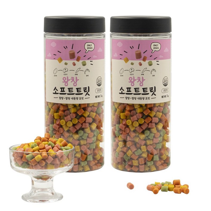펫라벨 1+1왕창 소프트트릿 강아지 간식, 대용량 교육용 노즈워크용 간식 1,000g x 2ea, 2개, 1kg, 혼합형