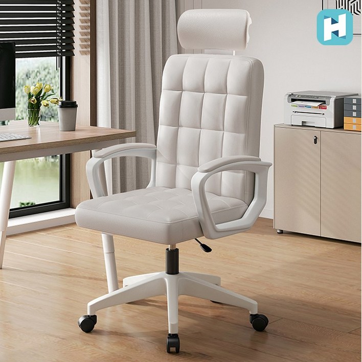 Homey Nest 가죽의자 사무실 공부용 틸팅기능 서재체어 HNOC61F, 화이트 Homey Nest 가죽의자 사무실 공부용 틸팅기능 서재체어 HNOC61F, 화이트