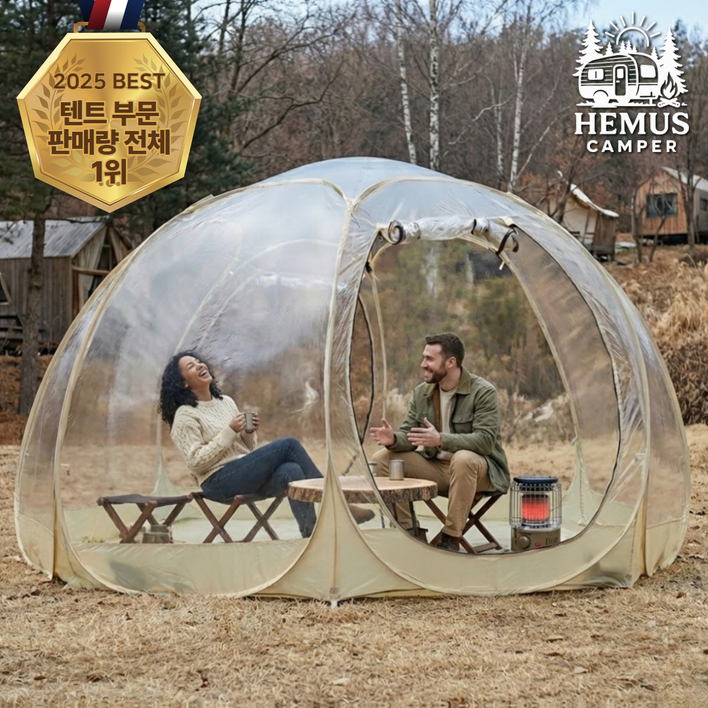 헤머스캠퍼 야외 실내 원터치 투명 비닐 감성 텐트 쉘터 돔텐트 버블 겨울 캠핑 테라스 방풍 방한, 13인, HM