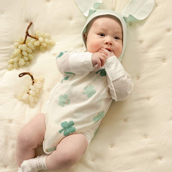 메르베 신생아용 순면 럭키비키 배내바디슈트 쟈가드 바디수트