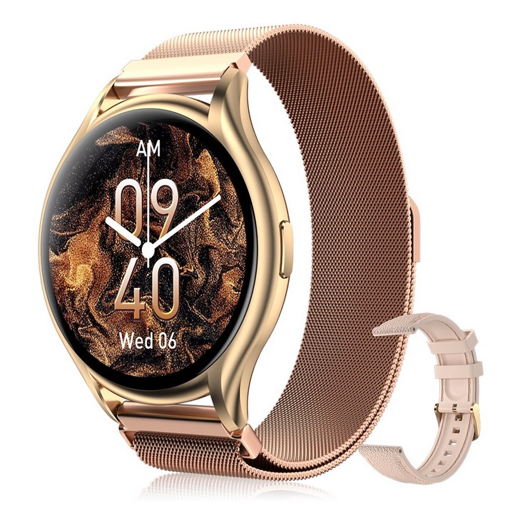 와피크 블루투스 통화 여성 스마트워치 Y2 1.43인치 AMOLED 대화면 한글판, 골드, 3.6cm, GPS  블루투스