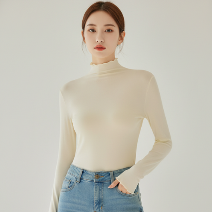 AURESIS 반목 레이어드 티셔츠 슬림 데일리 긴팔