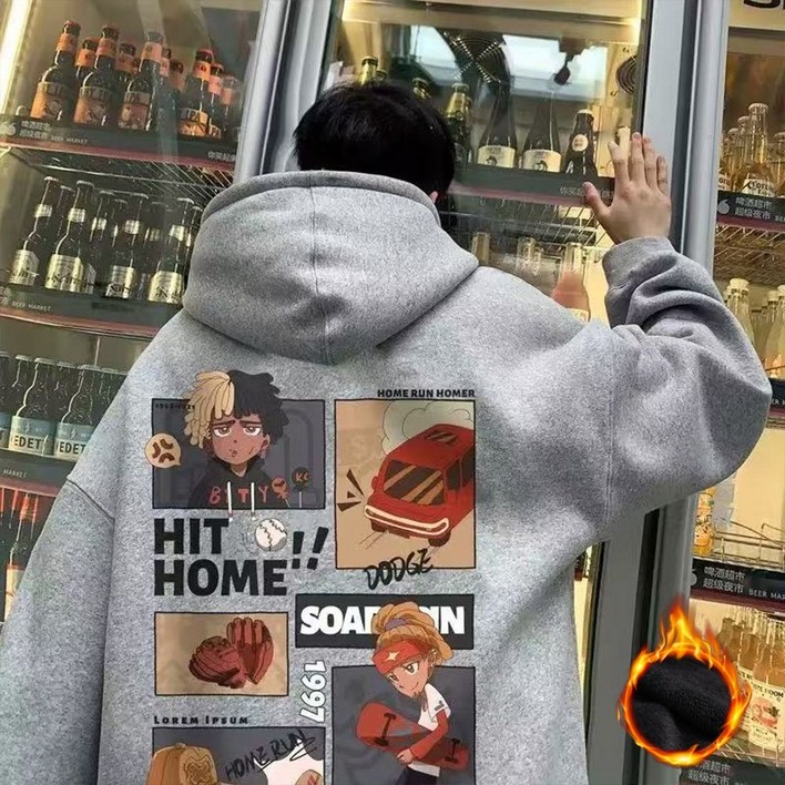 오스틱니 초특가 90kg 까지 빅사이즈 남성용 가을 겨울용 만화 프린팅 후드 트레이닝 맨투맨