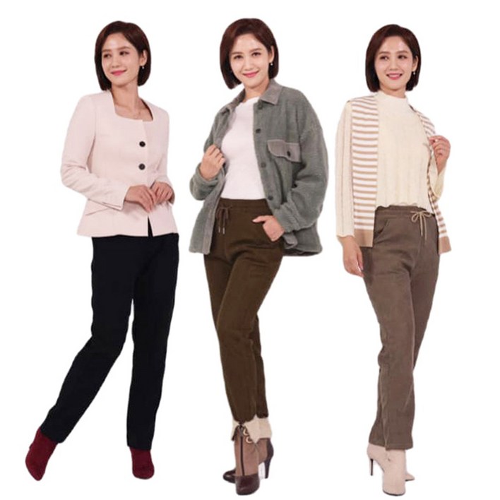 TenTenPlus TV홈쇼핑 히트상품 따시따시 강열바지 3종세트 코듀로이 골지기모 보온바지 기모바지 밴드형 허리 넉넉한 핏 기모안감 방한바지 골덴 겨울바지 팬츠